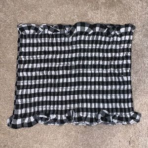 Gingham smocked ruffle cropped tube top